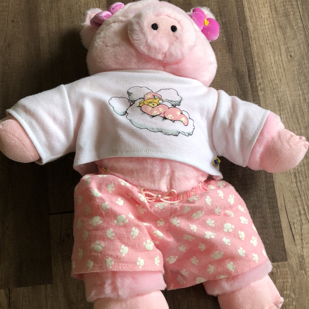 Build a Bear Pink Pig Piglet with Pajamas and Flower Bows - Picture 7 of 7